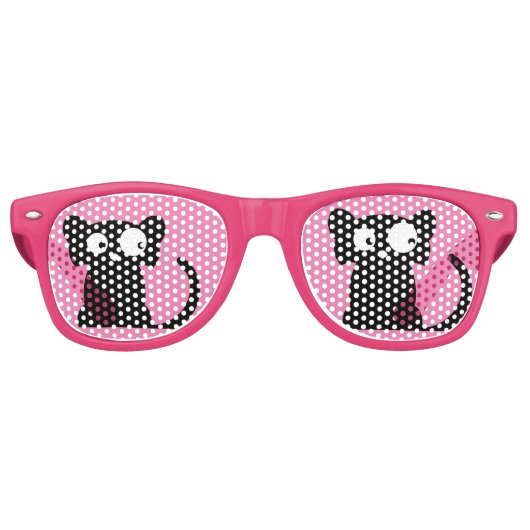 Zwarte kat grappige feest roze zonnebril (Voorkant)