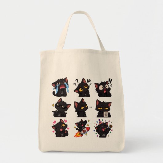 Zwarte Kat Grappige Reactie Sticker Pack Tote Bag (Voorkant)