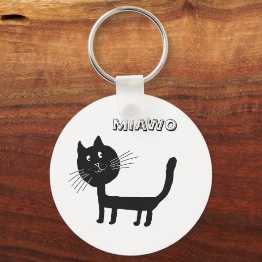 Zwarte Kat Grappige Sleutelring Sleutelhanger (Voorkant)