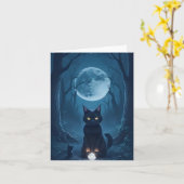 Zwarte Kat Griezelig Woud Glanzend Witte Kristal B Kaart (Gele Bloem)