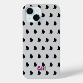 Zwarte kat (grijs) iPhone 15 case