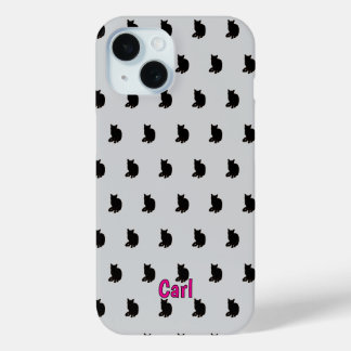 Zwarte kat (grijs) iPhone 15 case