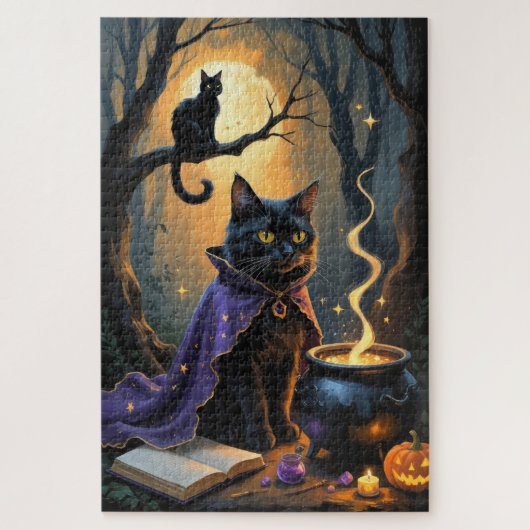 Zwarte kat grillig Halloween schilderij Legpuzzel (Verticaal)