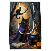 Zwarte kat grillig Halloween schilderij Medium Cadeauzakje (Achterkant)
