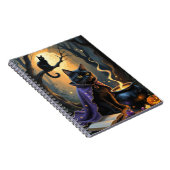 Zwarte kat grillig Halloween schilderij Notitieboek (Rechterzijde)