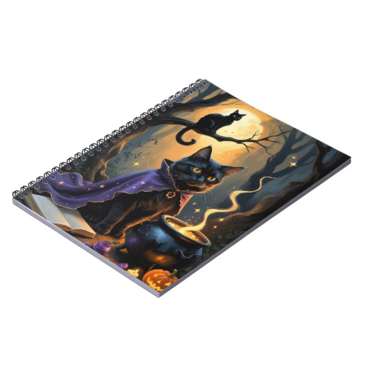 Zwarte kat grillig Halloween schilderij Notitieboek (Linkerzijde)