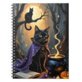 Zwarte kat grillig Halloween schilderij Notitieboek (Voorkant)