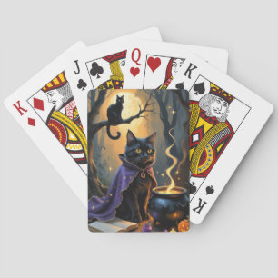 Zwarte kat grillig Halloween schilderij Pokerkaarten