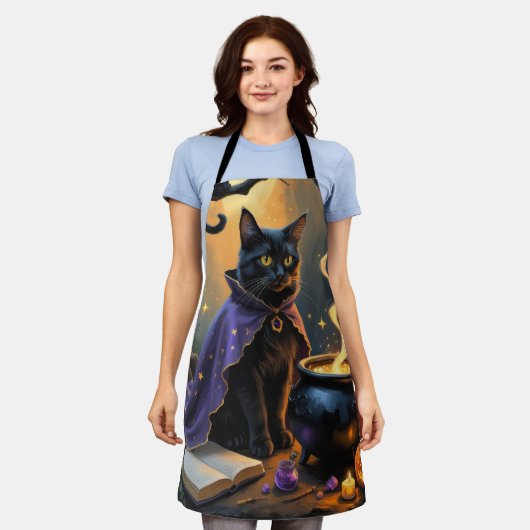 Zwarte kat grillig Halloween schilderij Schort (Gedragen)