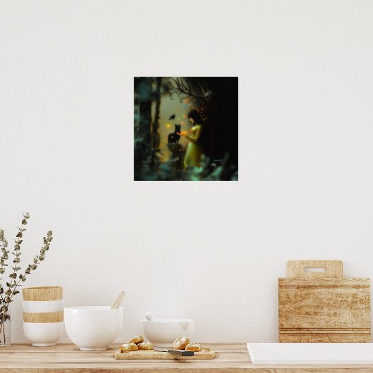 Zwarte Kat Groen Bos Witchy AI Art Matte Waarde Poster (Keuken)