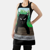 Zwarte kat groen gras, grijze band, Medium Schort (Insitu)