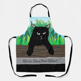 Zwarte kat groen gras, grijze band, Medium Schort