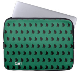 Zwarte kat (groen) laptop sleeve