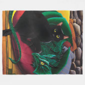 Zwarte kat groene draak fleece deken (Voorkant (Horizontaal))