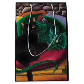 Zwarte kat groene draak medium cadeauzakje (Voorkant)