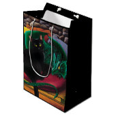Zwarte kat groene draak medium cadeauzakje (Voorkant Gekanteld)