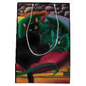 Zwarte kat groene draak medium cadeauzakje (Achterkant)
