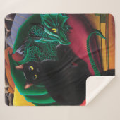 Zwarte kat groene draak sherpa deken (Voorkant (horizontaal))