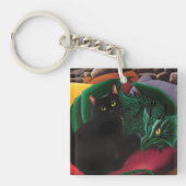 Zwarte kat groene draak sleutelhanger (Voorkant)