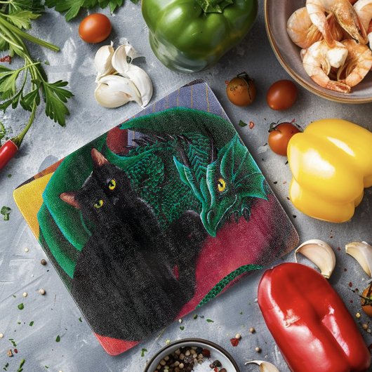 Zwarte kat groene draak snijplank