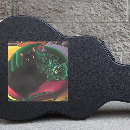 Zwarte kat groene draak sticker