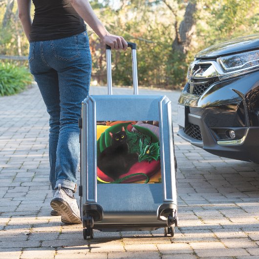 Zwarte kat groene draak sticker (Koffer Insitu)