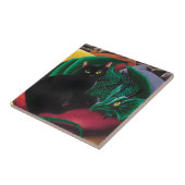 Zwarte kat groene draak tegeltje (Zijkant)