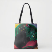 Zwarte kat groene draak tote bag (Voorkant)