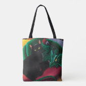 Zwarte kat groene draak tote bag (Achterkant)