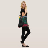 Zwarte kat groene draak tote bag (Op model)
