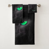 Zwarte Kat Groene Eyes Bathroom Towel set Bad Handdoek (Insitu)