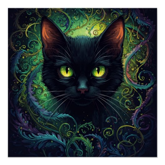Zwarte Kat Groene Magie Perfect Poster (Voorkant)