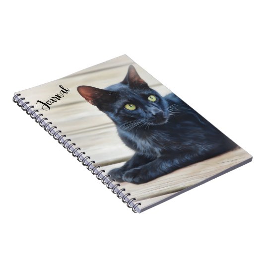 Zwarte kat Groene ogen Art Portrait Journal Notitieboek (Rechterzijde)