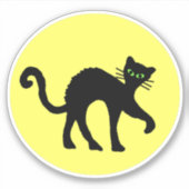 Zwarte Kat Groene ogen Gebogen Rug Gele Maan Sticker (Voorkant)
