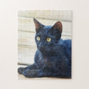 Zwarte Kat Groene Ogen Kunst Puzzel