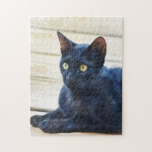 Zwarte Kat Groene Ogen Kunst Puzzel (Verticaal)