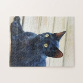 Zwarte Kat Groene Ogen Kunst Puzzel Legpuzzel (Horizontaal)