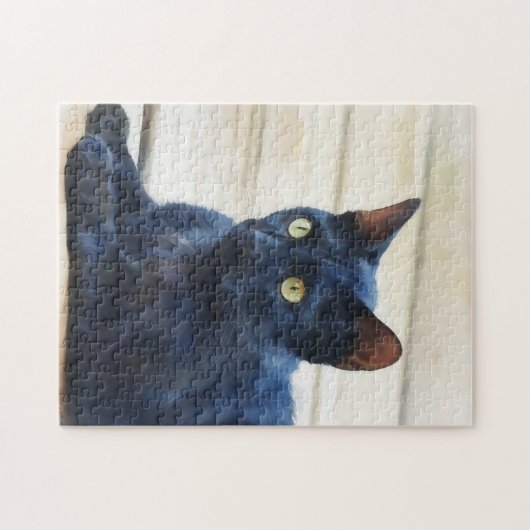 Zwarte Kat Groene Ogen Kunst Puzzel Legpuzzel (Horizontaal)