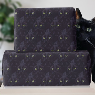 Zwarte Kat Groene Ogen Patroon Huisdier Verjaardag Cadeaupapier