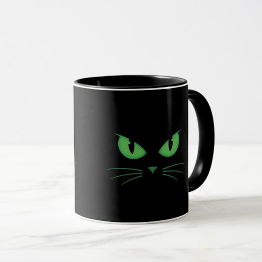 Zwarte Kat Groene Ogen Spooky Mok (Voorkant rechts)
