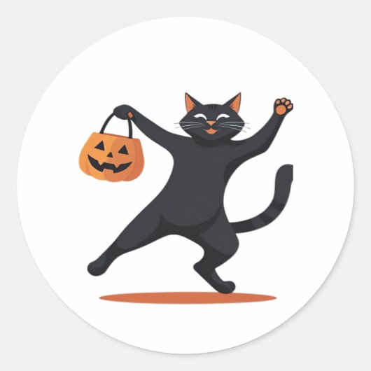 Zwarte kat groeven bij de Halloween bash, swingend Ronde Sticker (Voorkant)
