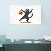 Zwarte kat groeven bij de Halloween bash, swingend Spandoek (Beurs)