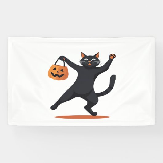 Zwarte kat groeven bij de Halloween bash, swingend Spandoek (Horizontaal)