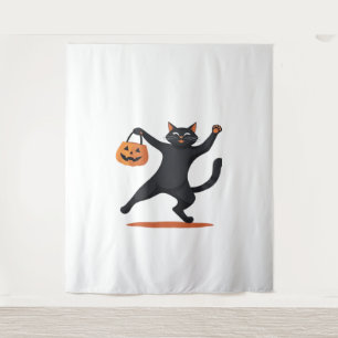 Zwarte kat groeven bij de Halloween bash, swingend Wandkleed