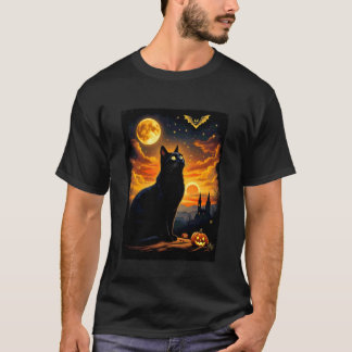 Zwarte Kat Halloween Betoverde Nachtelijke Hemel F T-shirt