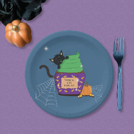 Zwarte Kat Halloween Blau Papieren Bord
