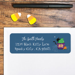 Zwarte Kat Halloween Blue Return Address Labels