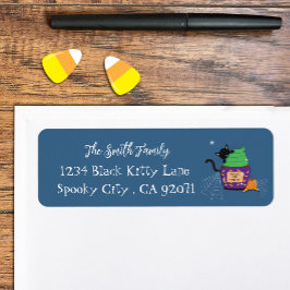 Zwarte Kat Halloween Blue Return Address Labels