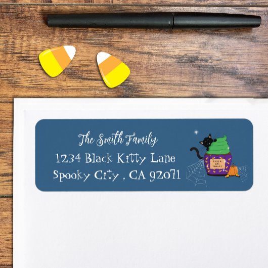 Zwarte Kat Halloween Blue Return Address Labels