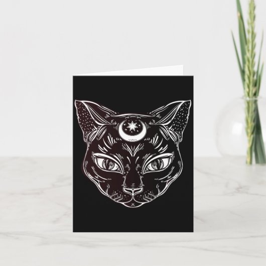 Zwarte Kat Halloween Boho Kaart (Voorkant)